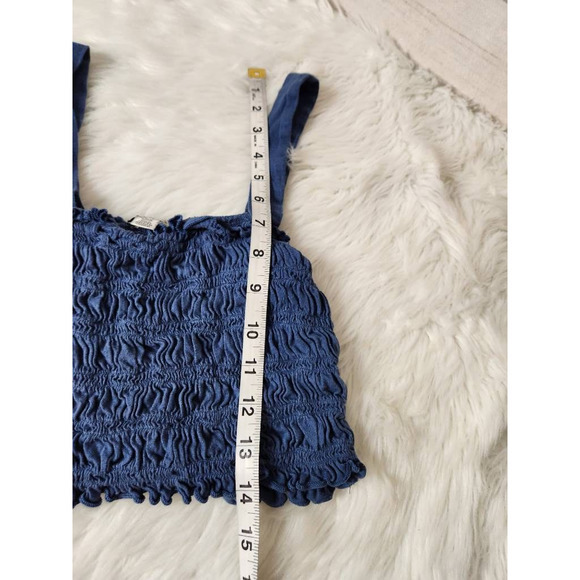 American Eagle Outfitters Womens Crop Top Blue Sleeveless Smocked Ruffles S - Picture 4 of 6